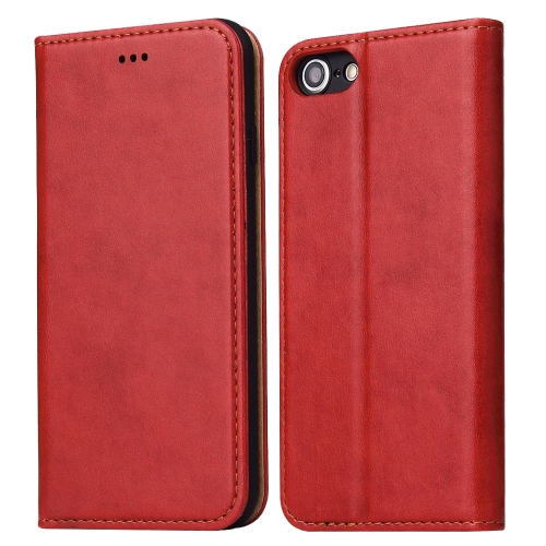 

Fierre Shann PU Genuine Leather Texture Horizontal Flip Leather Case with Holder & Card Slots & Wallet For iPhone 8 / 7 / SE 2020(Red)