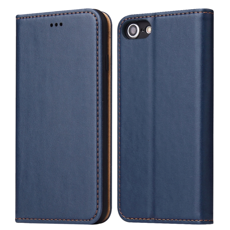 

Fierre Shann PU Genuine Leather Texture Horizontal Flip Leather Case with Holder & Card Slots & Wallet For iPhone 8 / 7 / SE 2020(Blue)