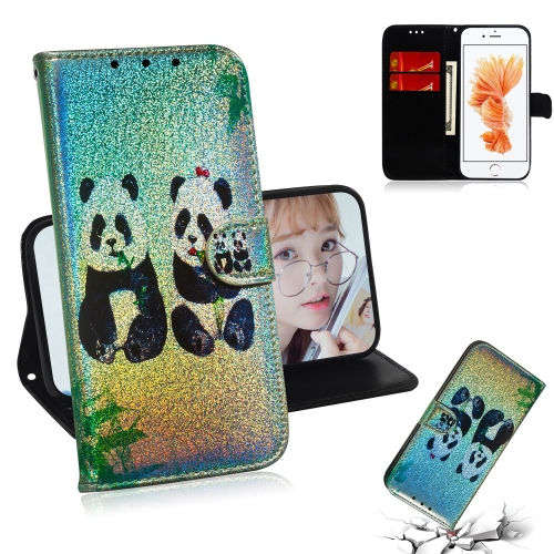 

For iPhone 6 & 6s Colored Drawing Pattern Colorful Magnetic Buckle Horizontal Flip PU Leather Case with Holder & Card Slots & Wallet & Lanyard(Two Pandas)