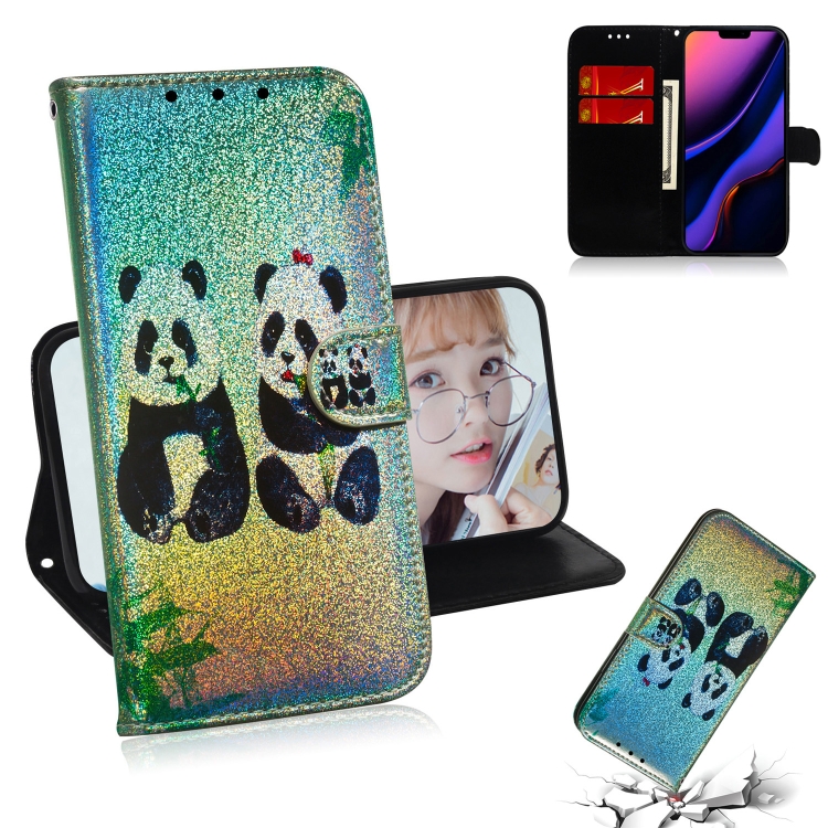 

For iPhone 11 Pro Colored Drawing Pattern Colorful Magnetic Buckle Horizontal Flip PU Leather Case with Holder & Card Slots & Wallet & Lanyard(Two Pandas)