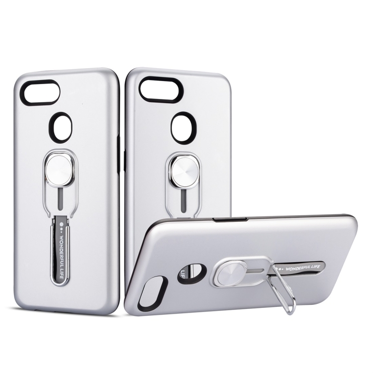 

For OPPO A7 Shockproof TPU + PC Protective Case with Holder(Silver)