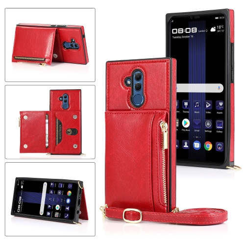 

For Huawei Mate 20 Lite Square Zipper Wallet Bag TPU+PU Back Cover Case with Holder & Card Slots & Wallet & Cross-body Strap(Red)