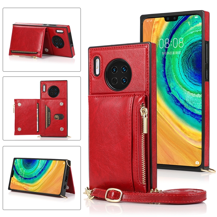 

For Huawei Mate 30 Square Zipper Wallet Bag TPU+PU Back Cover Case with Holder & Card Slots & Wallet & Cross-body Strap(Red)