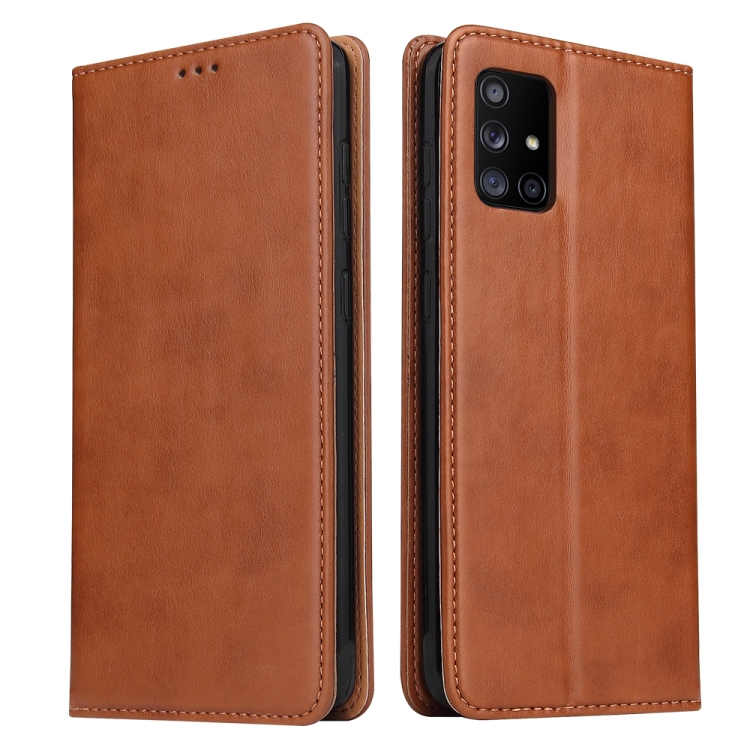 

For Samsung Galaxy A71 5G Fierre Shann PU Genuine Leather Texture Horizontal Flip Leather Case with Holder & Card Slots & Wallet(Brown)