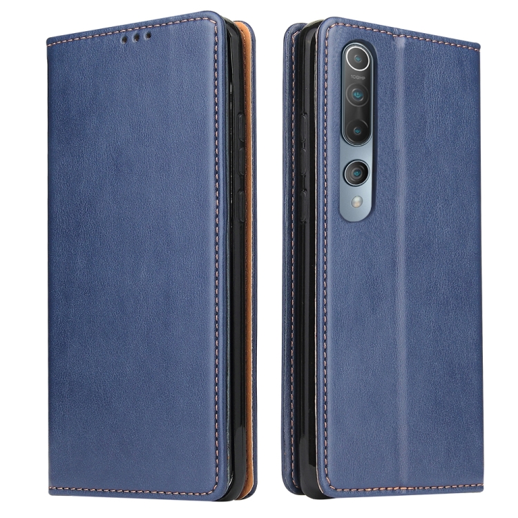 

For Xiaomi Mi 10 Pro Fierre Shann PU Genuine Leather Texture Horizontal Flip Leather Case with Holder & Card Slots & Wallet(Blue)