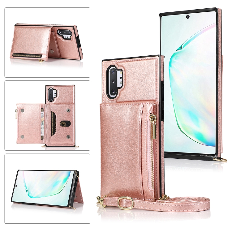 

For Samsung Galaxy Note10 Pro Square Zipper Wallet Bag TPU+PU Back Cover Case with Holder & Card Slots & Wallet & Cross-body Strap(Rose Glod)