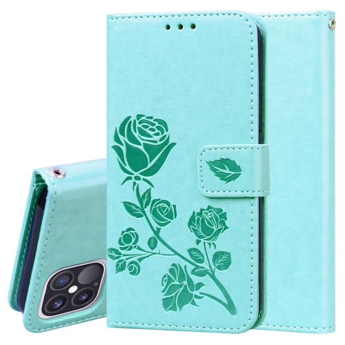 

Rose Embossed Horizontal Flip PU Leather Case with Holder & Card Slots & Wallet For iPhone 12 Pro(Green)