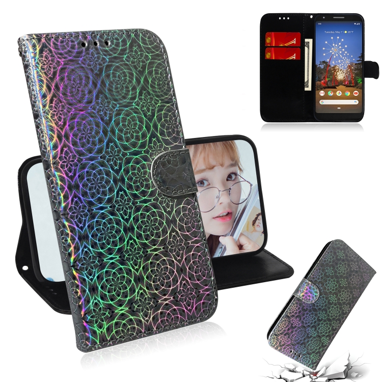 

For Google Pixel 3A Solid Color Colorful Magnetic Buckle Horizontal Flip PU Leather Case with Holder & Card Slots & Wallet & Lanyard(Silver)