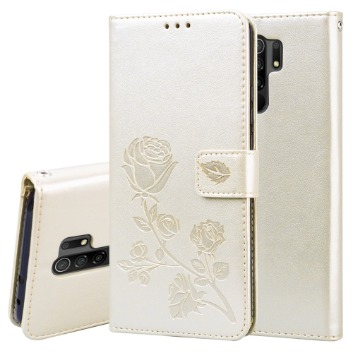 

For Xiaomi Redmi 9 Rose Embossed Horizontal Flip PU Leather Case with Holder & Card Slots & Wallet(Gold)