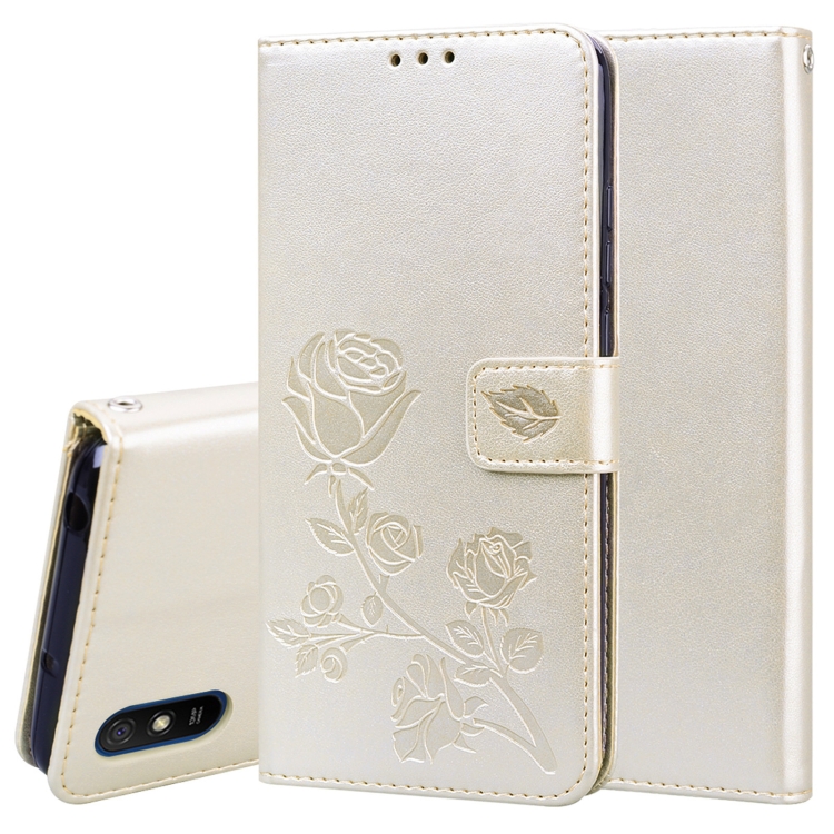 

For Xiaomi Redmi 9A Rose Embossed Horizontal Flip PU Leather Case with Holder & Card Slots & Wallet(Gold)