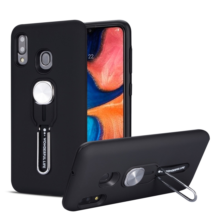 

For Galaxy A30 Shockproof TPU + PC Protective Case with Holder(Black)