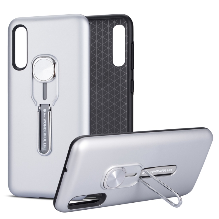

For Galaxy A50 Shockproof TPU + PC Protective Case with Holder(Silver)