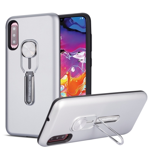 

For Galaxy A70 Shockproof TPU + PC Protective Case with Holder(Silver)