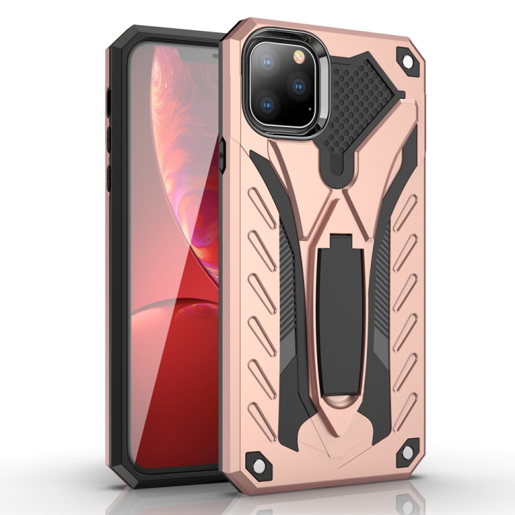 

For iPhone 11 Pro Max Shockproof TPU + PC Protective Case with Holder(Rose Gold)