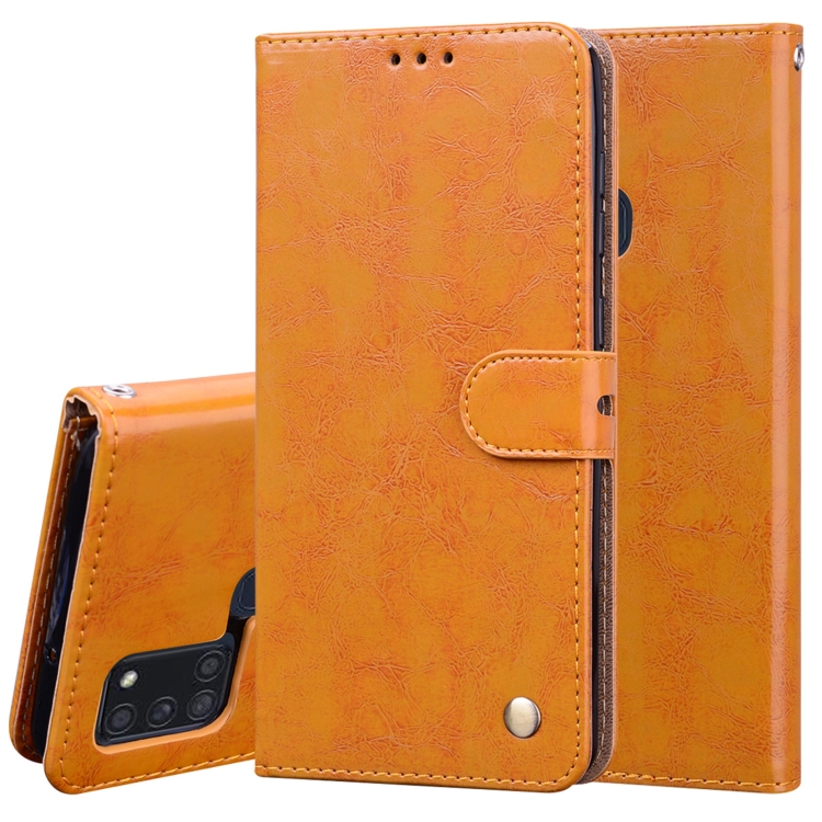 

For Huawei P Smart 2020 Business Style Oil Wax Texture Horizontal Flip Leather Case with Holder & Card Slots & Wallet(Yellow)