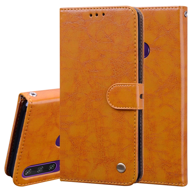 

For Huawei Y6P 2020 Business Style Oil Wax Texture Horizontal Flip Leather Case with Holder & Card Slots & Wallet(Yellow)