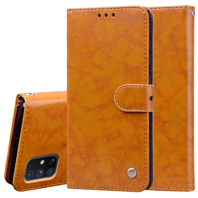 

For Samsung Galaxy M51 Business Style Oil Wax Texture Horizontal Flip Leather Case, with Holder & Card Slots & Wallet(Yellow)