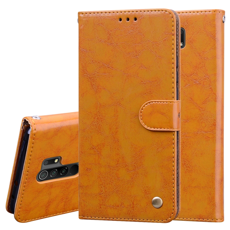 

For Xiaomi Redmi 9 Business Style Oil Wax Texture Horizontal Flip Leather Case, with Holder & Card Slots & Wallet(Yellow)