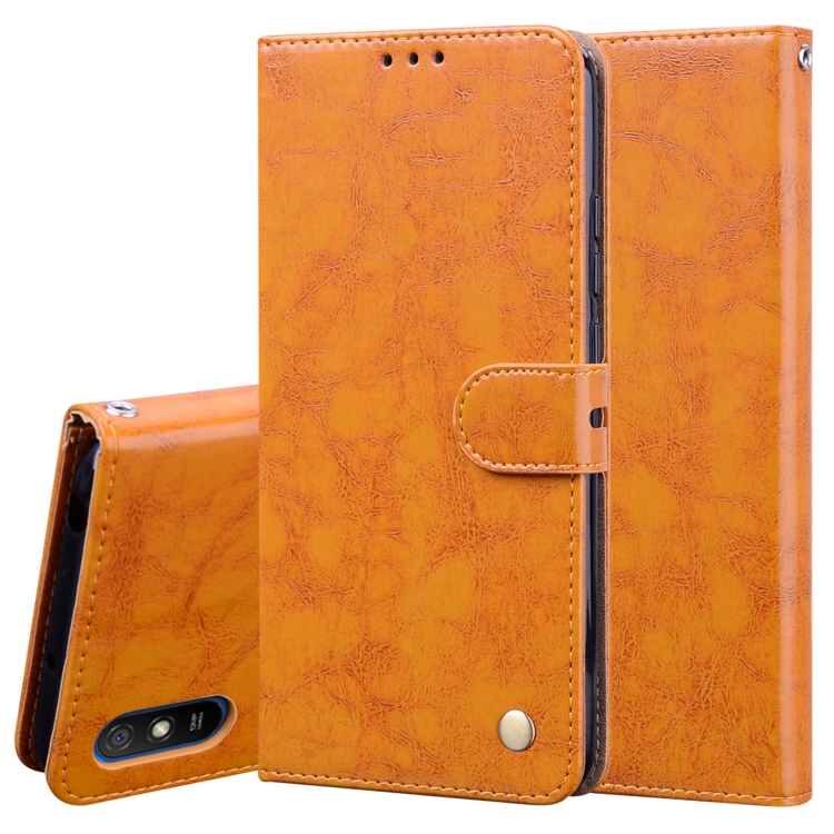 

For Xiaomi Redmi 9A Business Style Oil Wax Texture Horizontal Flip Leather Case, with Holder & Card Slots & Wallet(Yellow)
