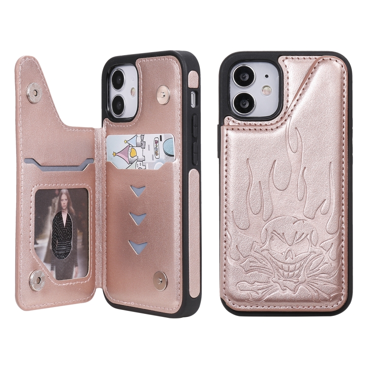 

Skull Head Embossing Pattern Shockproof Protective Case with Holder & Card Slots & Wallet For iPhone 12 mini(Rose Gold)