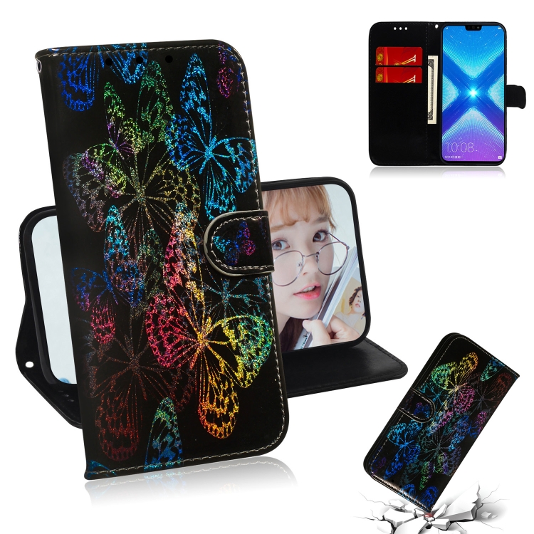 

For Huawei Honor 8X Colored Drawing Pattern Colorful Magnetic Buckle Horizontal Flip PU Leather Case with Holder & Card Slots & Wallet & Lanyard(Butterflies)