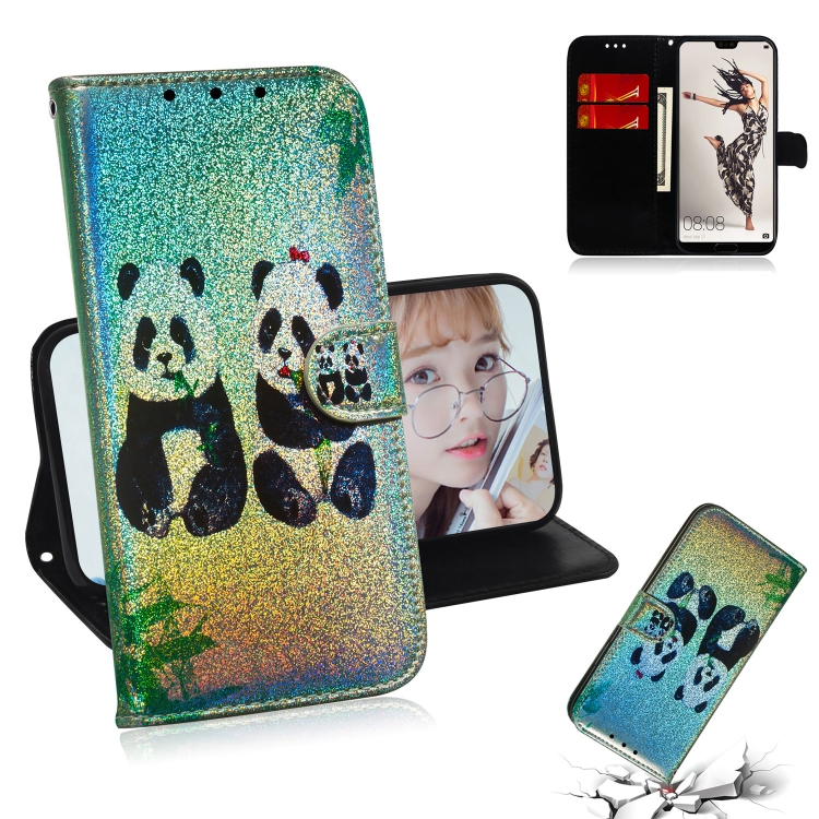 

For Huawei P20 Pro Colored Drawing Pattern Colorful Magnetic Buckle Horizontal Flip PU Leather Case with Holder & Card Slots & Wallet & Lanyard(Two Pandas)