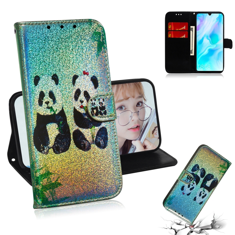 

For Huawei P30 Lite / Nova 4e Colored Drawing Pattern Colorful Magnetic Buckle Horizontal Flip PU Leather Case with Holder & Card Slots & Wallet & Lanyard(Two Pandas)