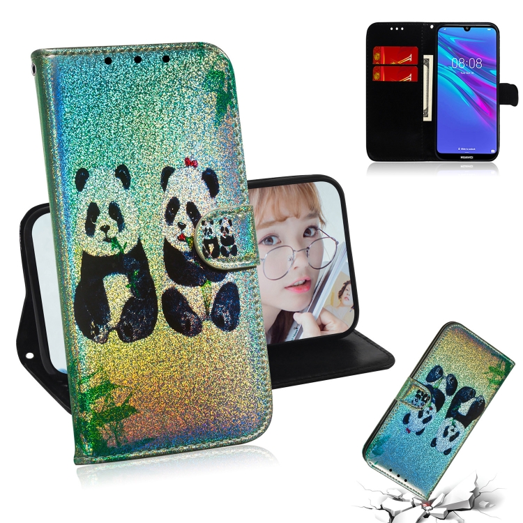 

For Huawei Y6 2019 Colored Drawing Pattern Colorful Magnetic Buckle Horizontal Flip PU Leather Case with Holder & Card Slots & Wallet & Lanyard(Two Pandas)