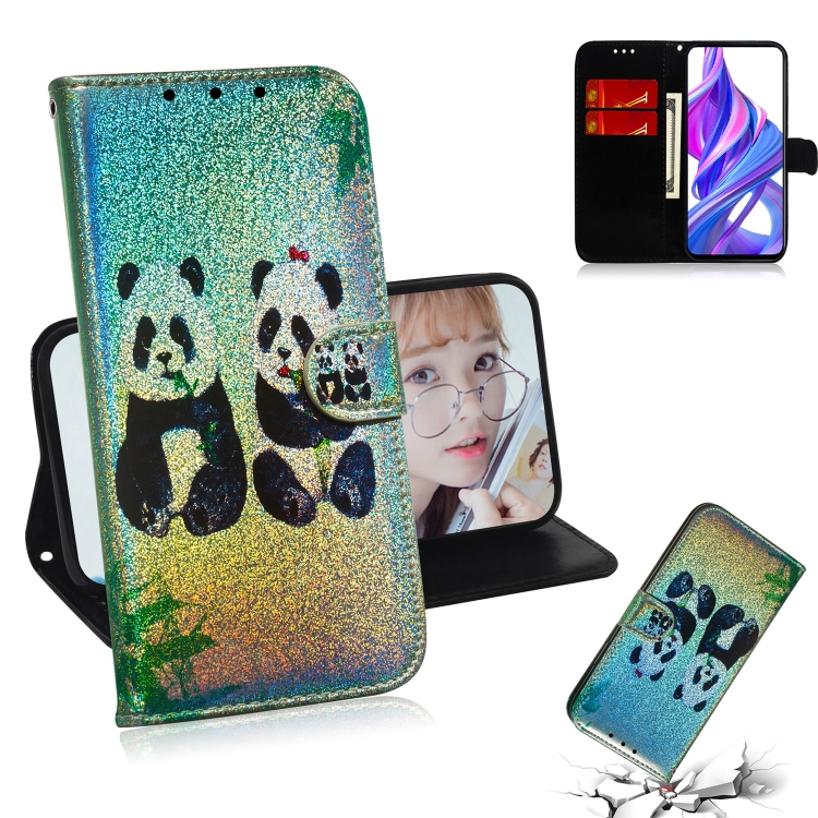 

For Huawei Honor 9X / 9X Pro Colored Drawing Pattern Colorful Magnetic Buckle Horizontal Flip PU Leather Case with Holder & Card Slots & Wallet & Lanyard(Two Pandas)