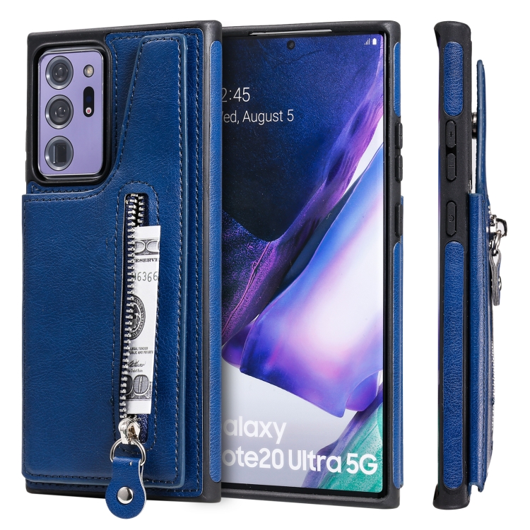 

Solid Color Double Buckle Zipper Shockproof Protective Case For Samsung Galaxy Note20 Ultra(Blue)