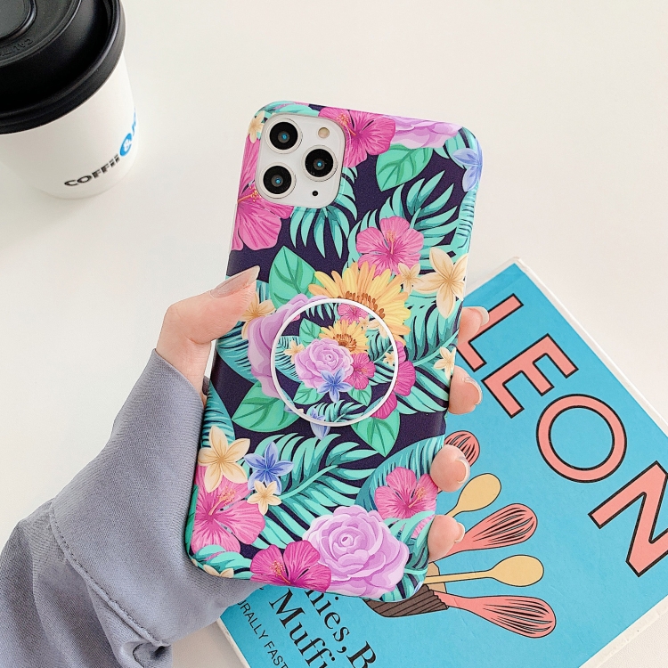 

Flower and Leaf Pattern Shockproof TPU Protective Case with Holder For iPhone 11 Pro Max(2)
