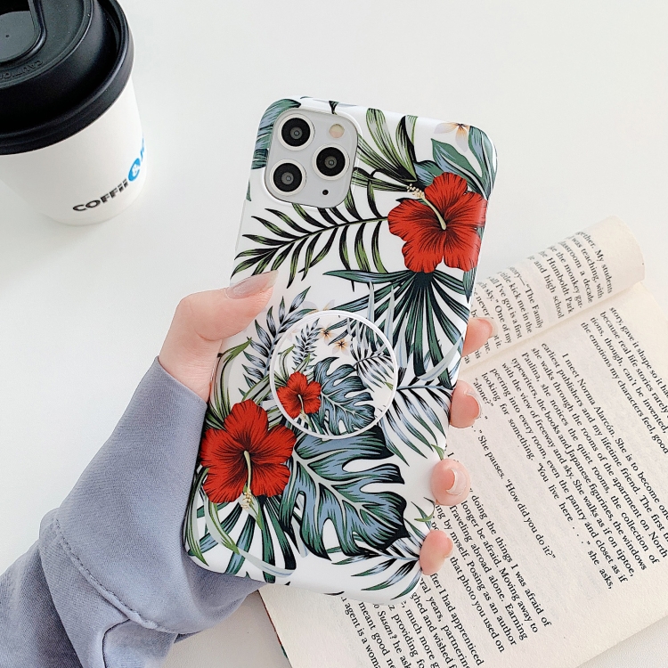 

Flower and Leaf Pattern Shockproof TPU Protective Case with Holder For iPhone 12 mini(10)