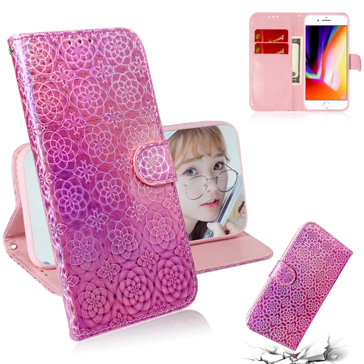 

For iPhone 7 Plus / 8 Plus Solid Color Colorful Magnetic Buckle Horizontal Flip PU Leather Case with Holder & Card Slots & Wallet & Lanyard(Pink)