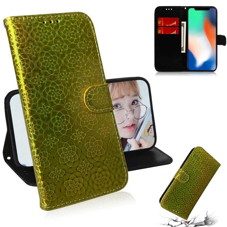 

For iPhone X / XS Solid Color Colorful Magnetic Buckle Horizontal Flip PU Leather Case with Holder & Card Slots & Wallet & Lanyard(Gold)