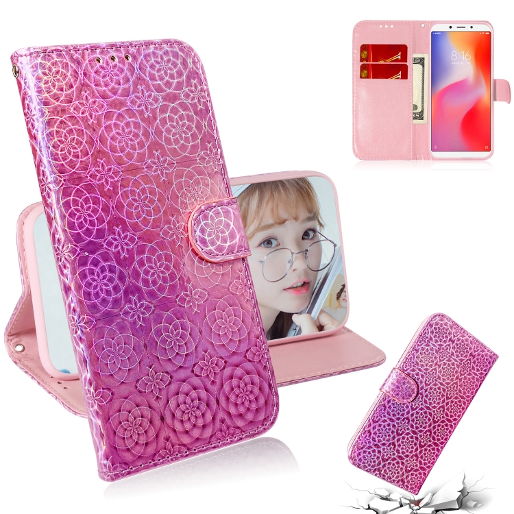 

For Xiaomi Redmi 6 / 6A Solid Color Colorful Magnetic Buckle Horizontal Flip PU Leather Case with Holder & Card Slots & Wallet & Lanyard(Pink)