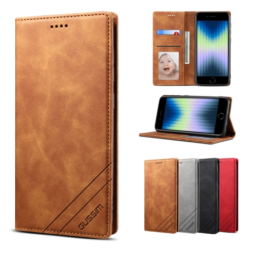 

GUSSIM GS-001 Business Style Horizontal Flip Skin Feel PU Leather Case with Holder & Card Slots & Wallet & Photo Frame For iPhone SE 2020 / 8 / 7(Brown)