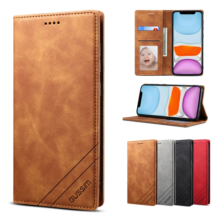 

GUSSIM GS-001 Business Style Horizontal Flip Skin Feel PU Leather Case with Holder & Card Slots & Wallet & Photo Frame For iPhone 11(Brown)