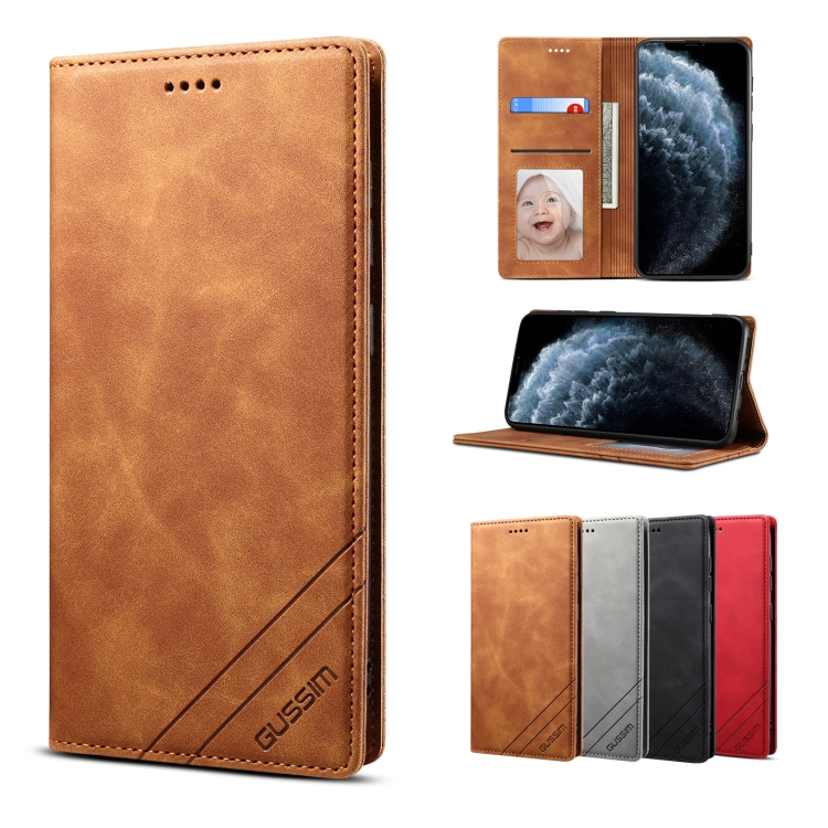 

GUSSIM GS-001 Business Style Horizontal Flip Skin Feel PU Leather Case with Holder & Card Slots & Wallet & Photo Frame For iPhone 11 Pro(Brown)