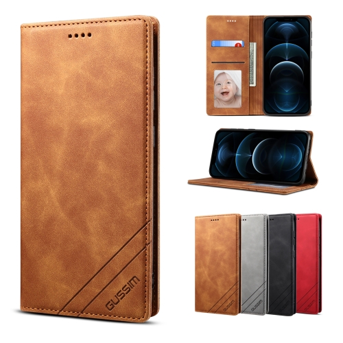 

GUSSIM GS-001 Business Style Horizontal Flip Skin Feel PU Leather Case with Holder & Card Slots & Wallet & Photo Frame For iPhone 12 Pro Max(Brown)