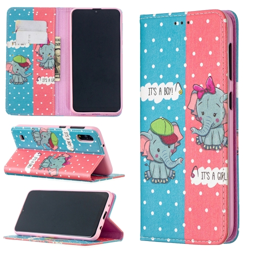 

For Samsung Galaxy M10 / A10 Colored Drawing Pattern Invisible Magnetic Horizontal Flip PU Leather Case with Holder & Card Slots & Wallet(Elephant)