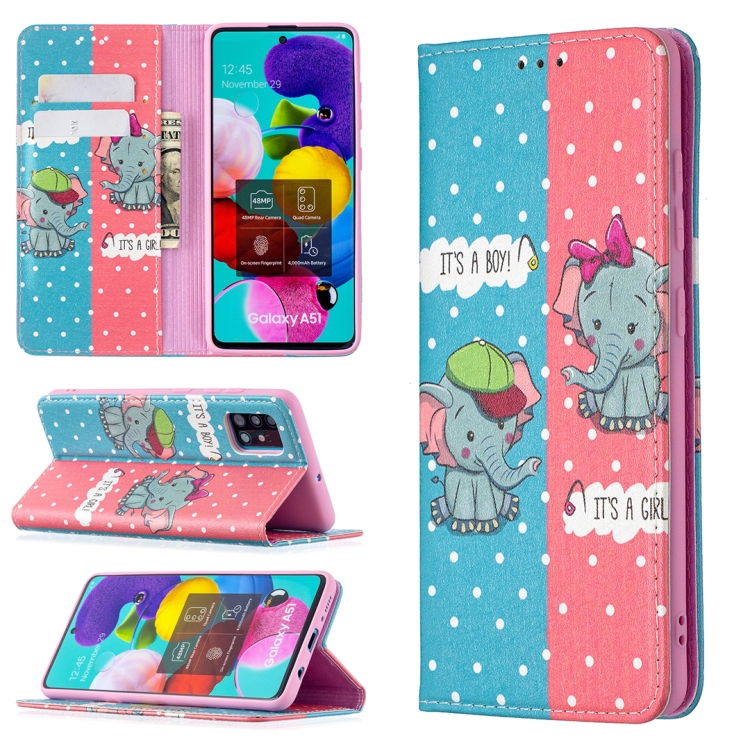 

For Samsung Galaxy A51 Colored Drawing Pattern Invisible Magnetic Horizontal Flip PU Leather Case with Holder & Card Slots & Wallet(Elephant)