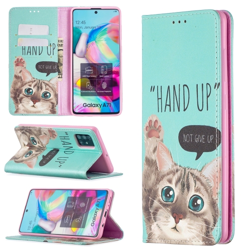 

For Samsung Galaxy A71 Colored Drawing Pattern Invisible Magnetic Horizontal Flip PU Leather Case with Holder & Card Slots & Wallet(Cat)