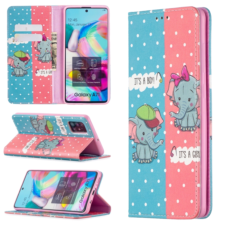 

For Samsung Galaxy A71 Colored Drawing Pattern Invisible Magnetic Horizontal Flip PU Leather Case with Holder & Card Slots & Wallet(Elephant)