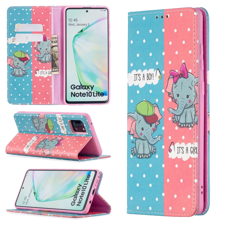 

For Samsung Galaxy A81 Colored Drawing Pattern Invisible Magnetic Horizontal Flip PU Leather Case with Holder & Card Slots & Wallet(Elephant)