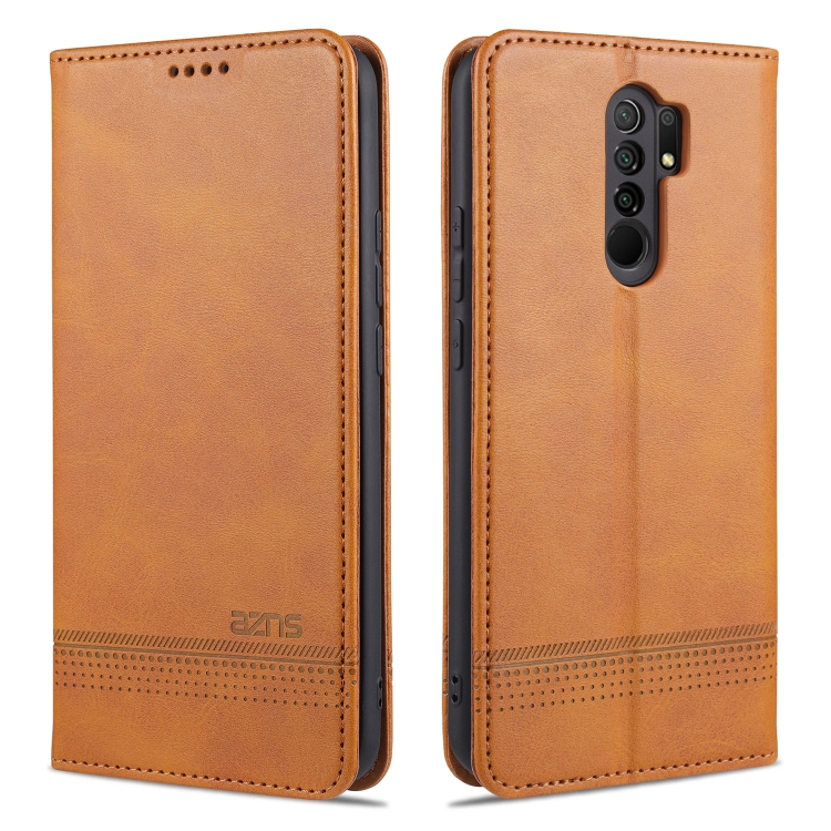 

For Xiaomi Redmi 9 AZNS Magnetic Calf Texture Horizontal Flip Leather Case with Card Slots & Holder & Wallet(Light Brown)