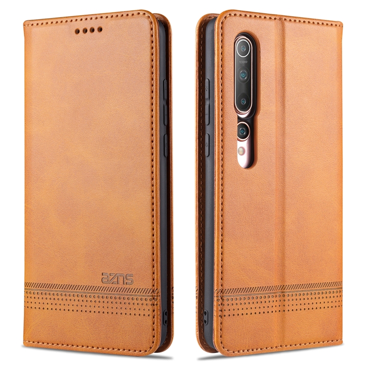 

For Xiaomi Mi 10 5G / 10 Pro 5G AZNS Magnetic Calf Texture Horizontal Flip Leather Case with Card Slots & Holder & Wallet(Light Brown)