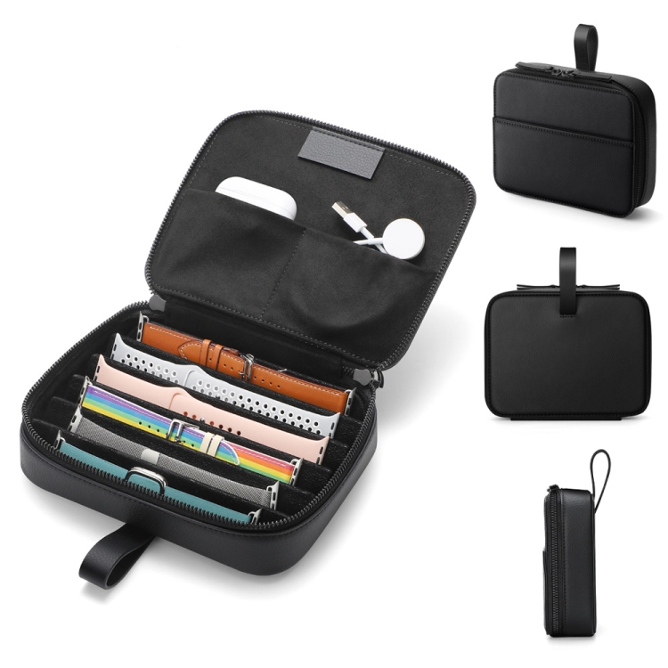 

Multi-function Portable Watchband Strap Storage Bag Protective Box for Apple Watch / Airpods(Black)