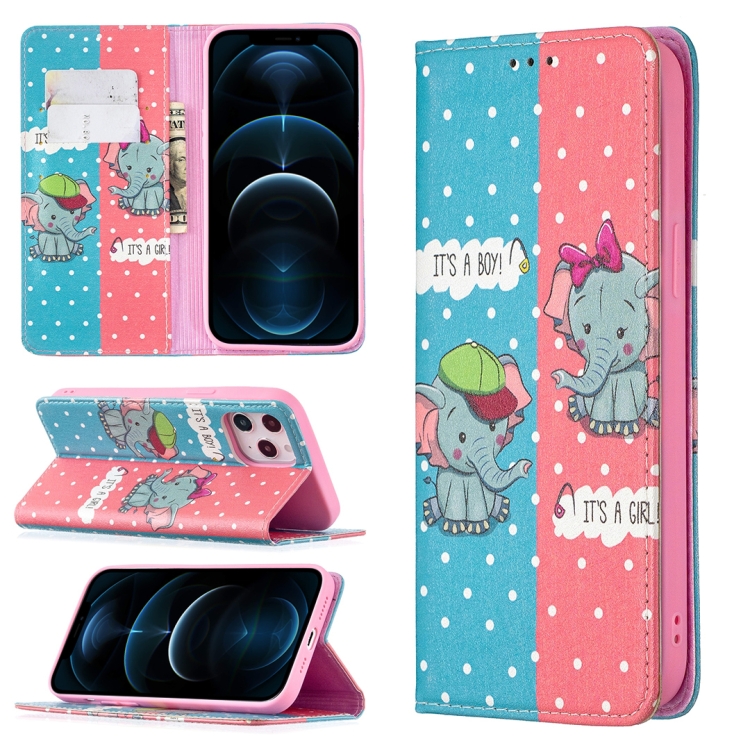 

Colored Drawing Pattern Invisible Magnetic Horizontal Flip PU Leather Case with Holder & Card Slots & Wallet For iPhone 12 Pro Max(Elephant)