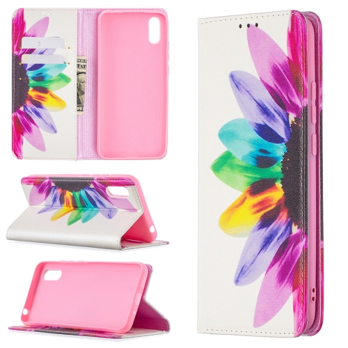 

For Xiaomi Redmi 9A Colored Drawing Pattern Invisible Magnetic Horizontal Flip PU Leather Case with Holder & Card Slots & Wallet(Sunflower)