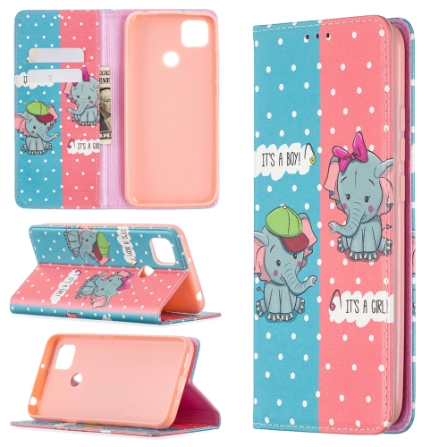 

For Xiaomi Redmi 9C Colored Drawing Pattern Invisible Magnetic Horizontal Flip PU Leather Case with Holder & Card Slots & Wallet(Elephant)